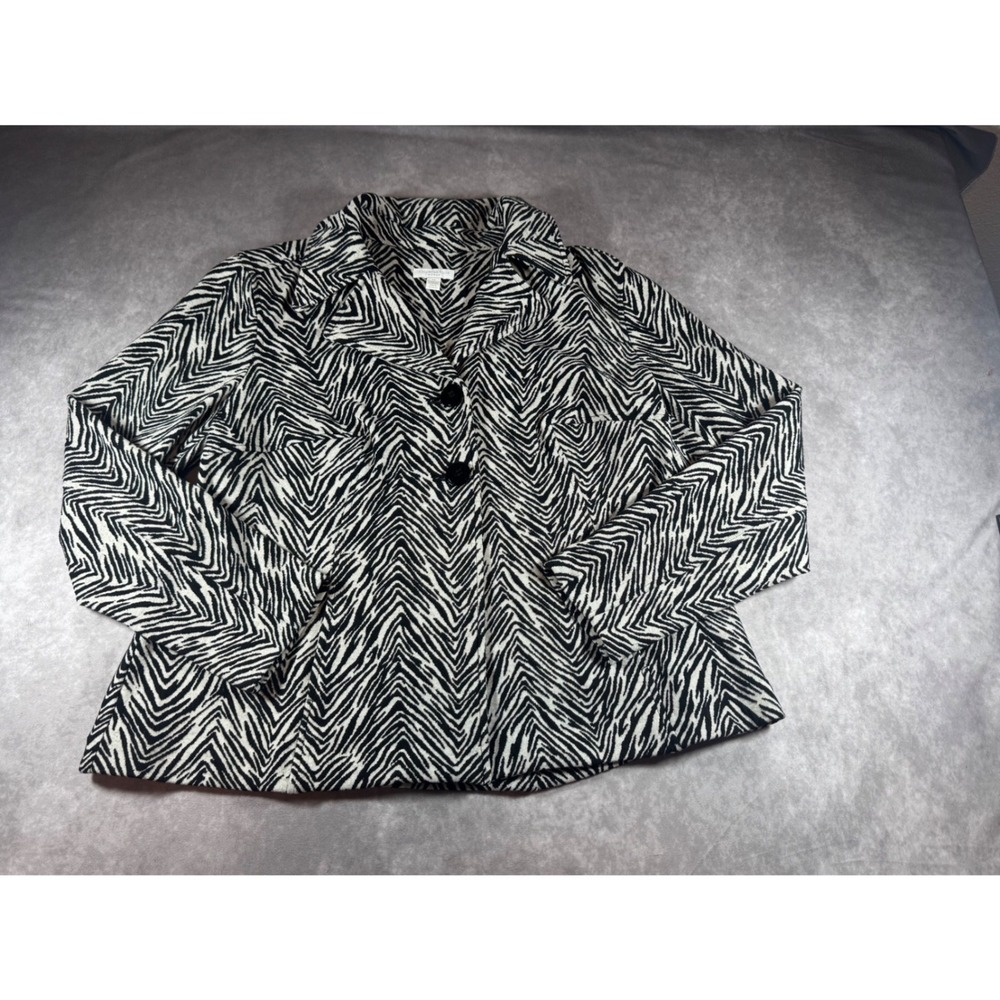 Charter Club Woman Zebra Print Knit Blazer Jacket Black White Plus Size 1X